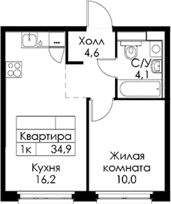 1-комнатная квартира 34.9 м², 1/13 эт., ЖК «Кантемировская 11»